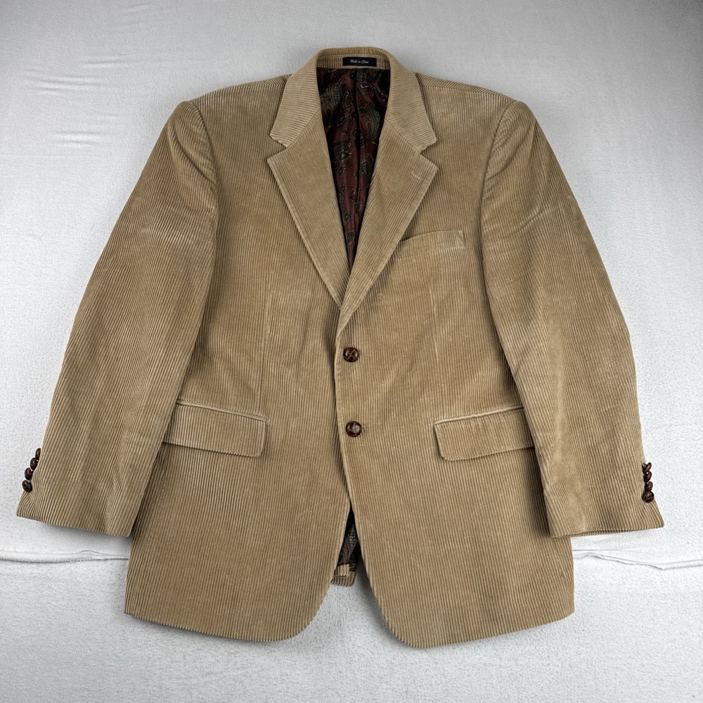 Lauren Ralph Lauren Mens Tan Corduroy Blazer 42R Paisley Lined Academia Classic